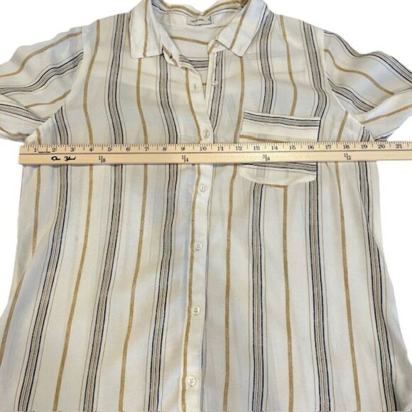 Gentle Fawn Crepe Button Front Shirt White w/ Tan Navy Pocket Oversized XS - Picture 7 of 9